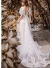 Flutter Sleeve Ivory Lace Tulle V Back Wedding Dress